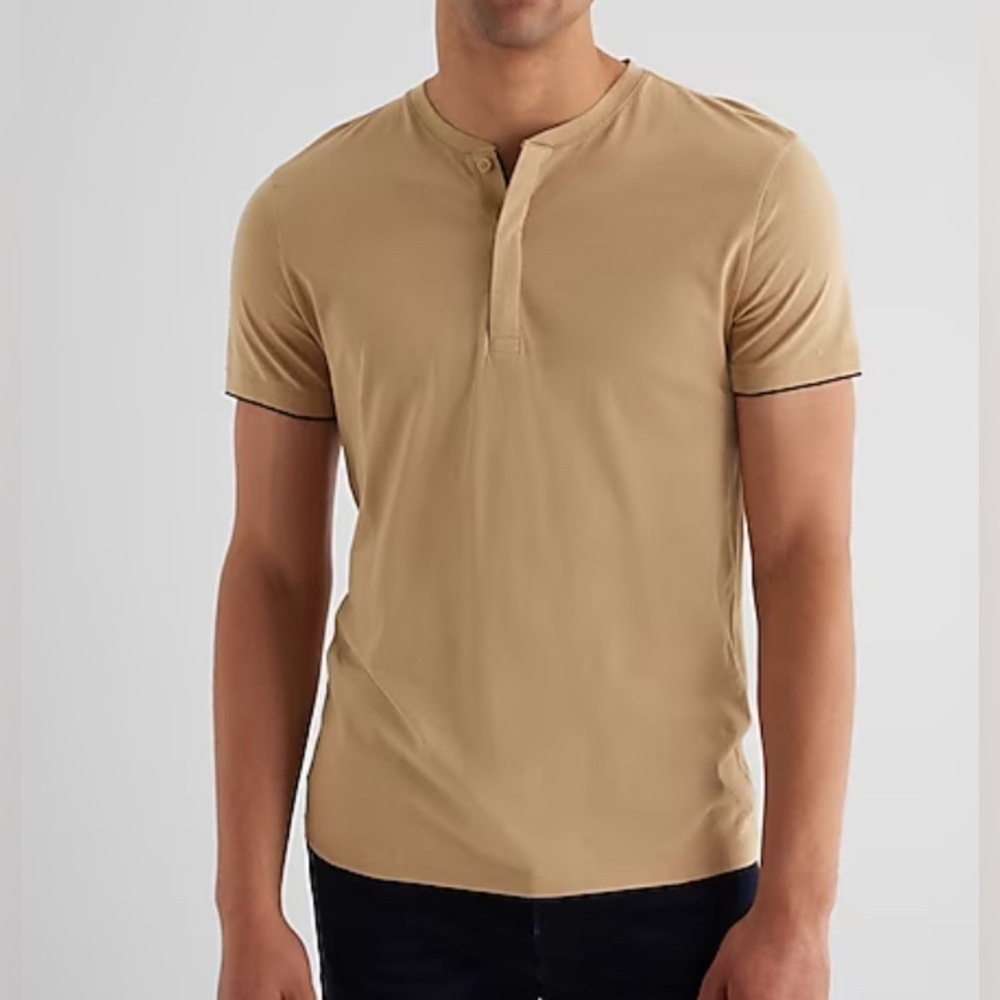 NEW - Express Tipped Perfect Pima Cotton Henley. Large. Color: Chai 210